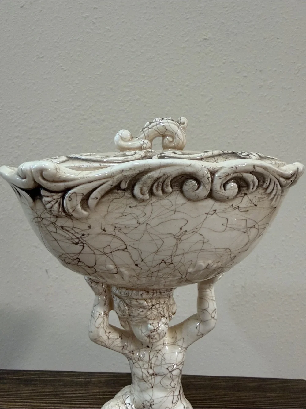 Vintage Enesco Japan Cherub Covered Candy Dish Pedestal Compote Trinket Bowl